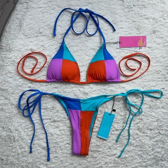 NWT OneOne Swimwear Bikini SET Ariel Bilbao Print Triangle NEW 2024 Multicolor - Picture 1 of 9